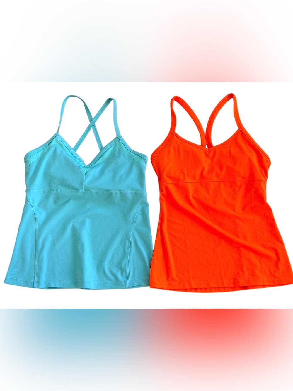 Lot of 2 ALO Built-in Bra Tank Tops (Seafoam & Neon Orange) NWOT- both Sz L